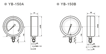 万迅YB-150A、150B精密压力表CAD图