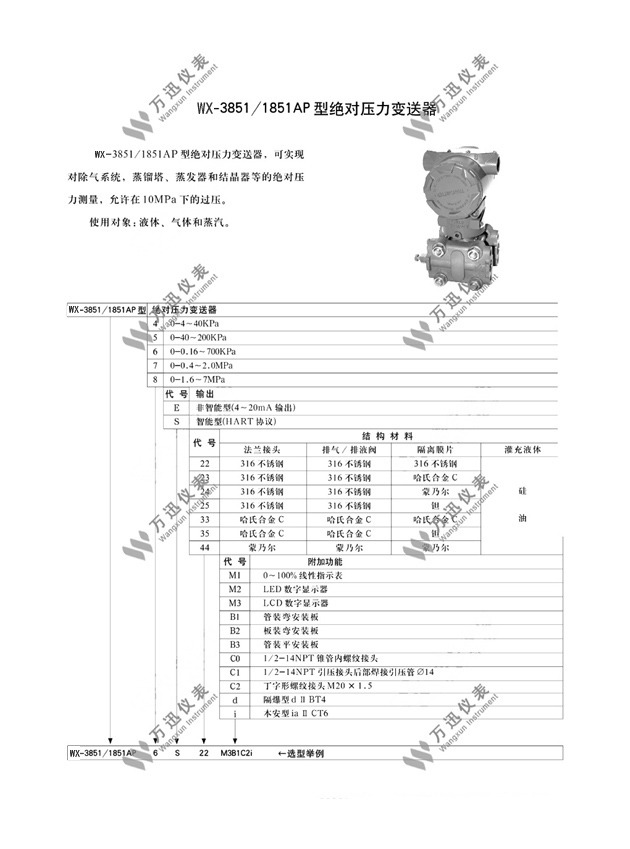 绝对压力变送器概述图