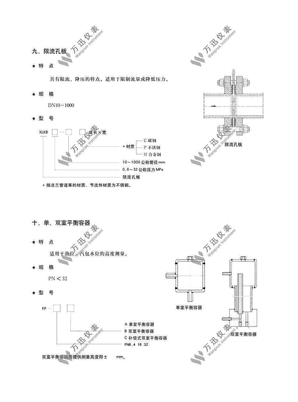 限流孔板和单双室平衡容器选型表图