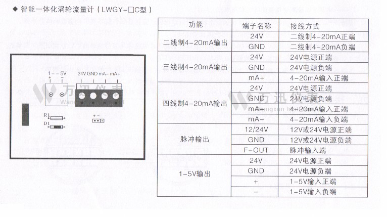 一体式涡轮流量计接线方式图