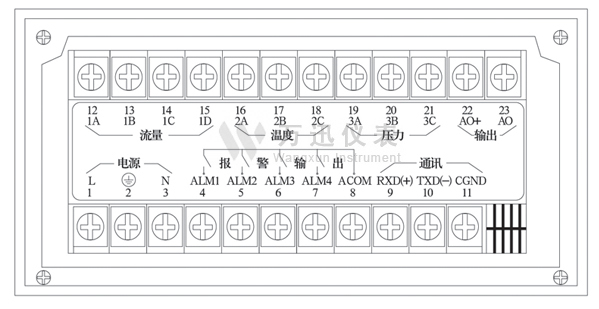 蒸汽流量计信号线接法请参照仪表上方接线示意图1